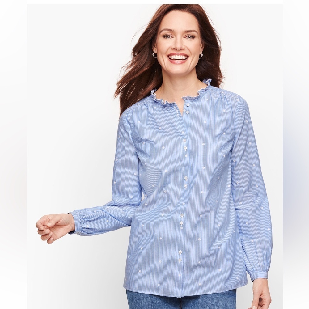 TALBOTS Plus Cotton Lightweight Stripe Shirt Button Front Long Sleeves Size 1X